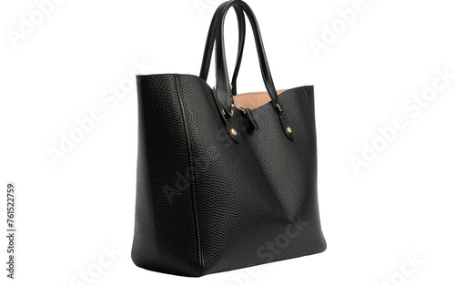 Black Pebbled Leather Tote bag, Stylish Black 3-in-1 Pebbled Leather Tote Bag Isolated on Transparent background.
