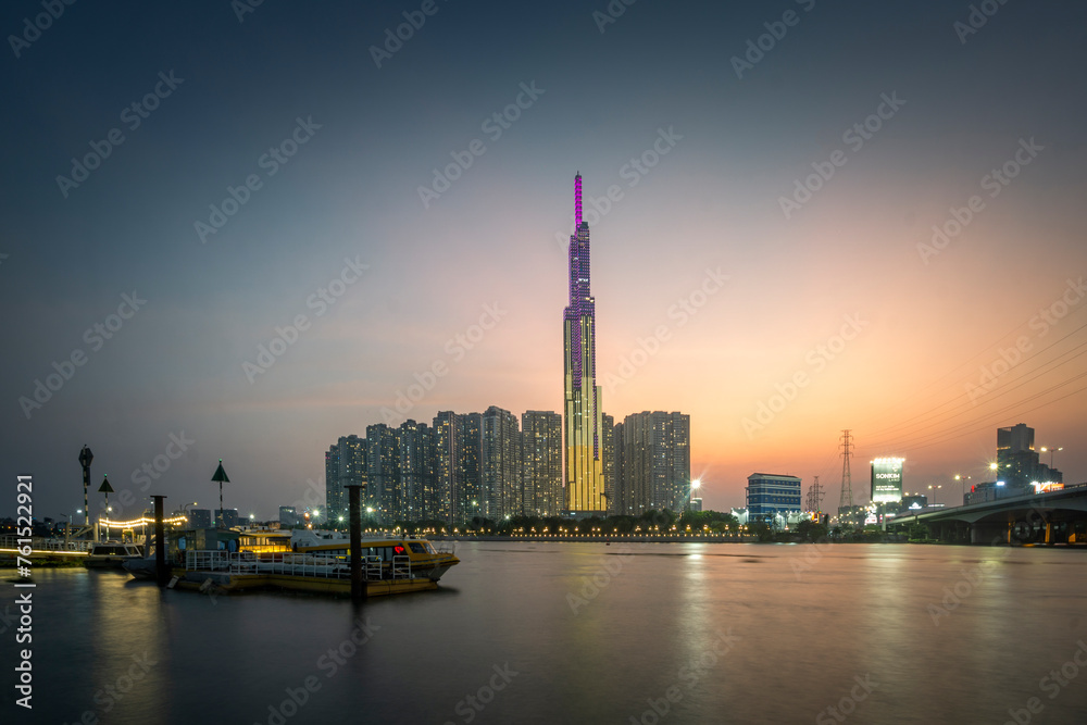 Brilliant sunset afternoon on the tallest building in Vietnam. Photo taken in March 2023