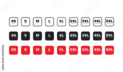 Clothing label size set template. Different size bundles icons set.