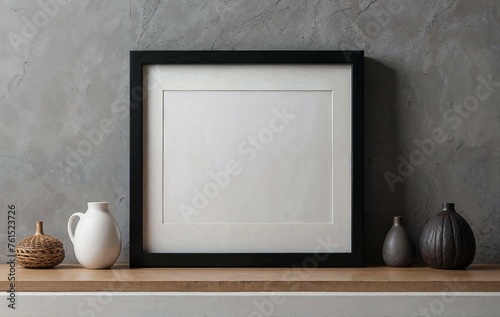 Black portrait square frame mock up with a episcopal weed in little vases. Mockup for quote, promotion, headline, design. Template for small businesses, lifestyle bloggers, social media
 photo