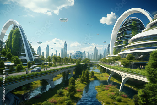 Futuristic city powered by clean, renewable energy sources such as solar panels and wind turbines, highlighting the importance of transitioning to sustainable energy solutions