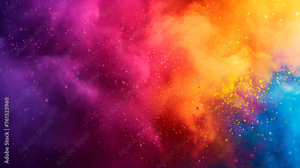 A vibrant background crafted from splashes of colored paints for the Holi festival