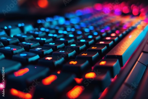 Low angle view of a computer keyboard with a blurred background.