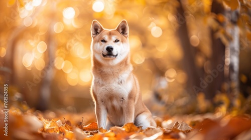 Image of a Shiba Inu Akita dog in the autumn park.