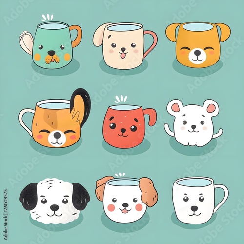 Dog cups with seamless pattern