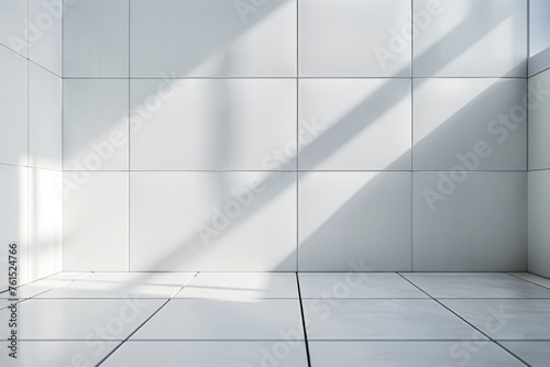 A simple white tiled room with a ladder in the corner. Suitable for architectural and interior design projects