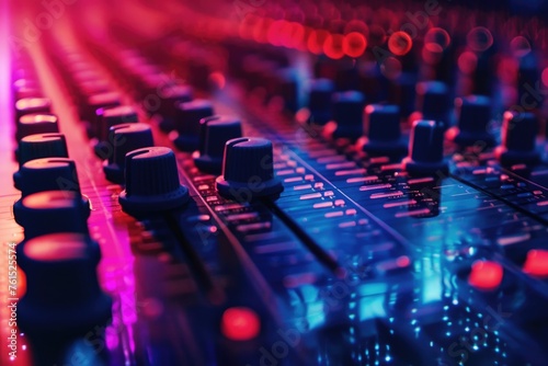 A detailed view of a mixing board, perfect for music production projects