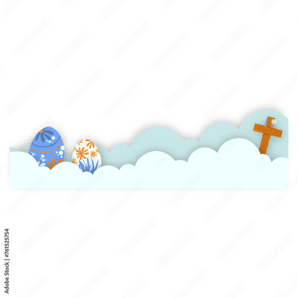 Easter Egg Cloud Border. Easter Eggs Papercut Border.