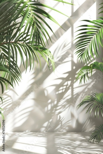 A serene white room filled with lush palm trees. Ideal for interior design concepts