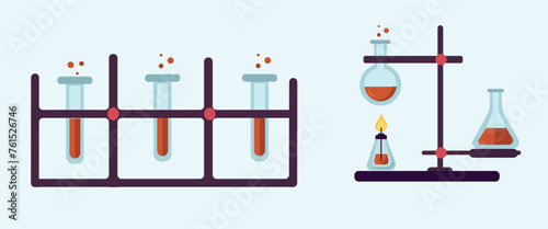 Test tube vector illustration set. Glass test tube laboratory objects for experiment