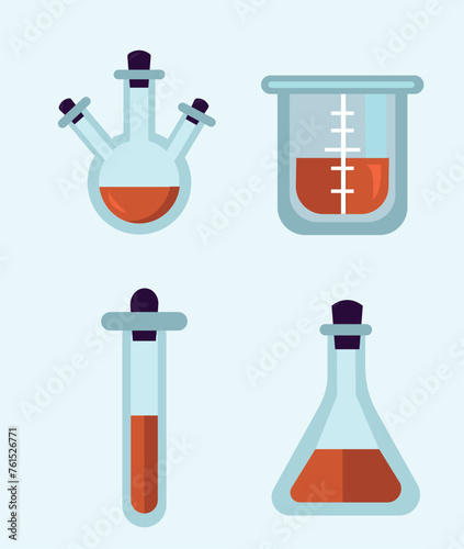 Test tube vector illustration set. Glass test tube laboratory objects for experiment