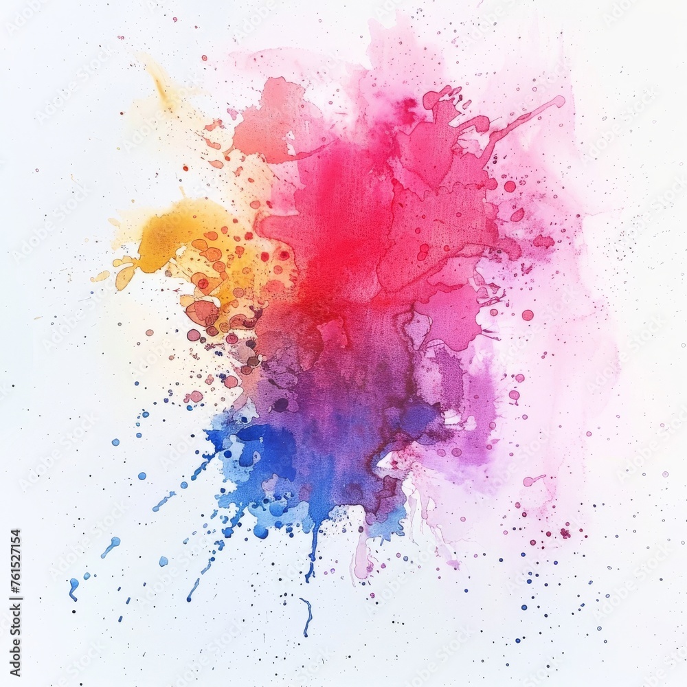 burst of watercolor in shades of pink, blue, and gold against a clean backdrop, illustrating the joyful unpredictability of art.