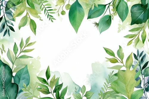 Green leaves on white background with center space for text or design  nature concept illustration