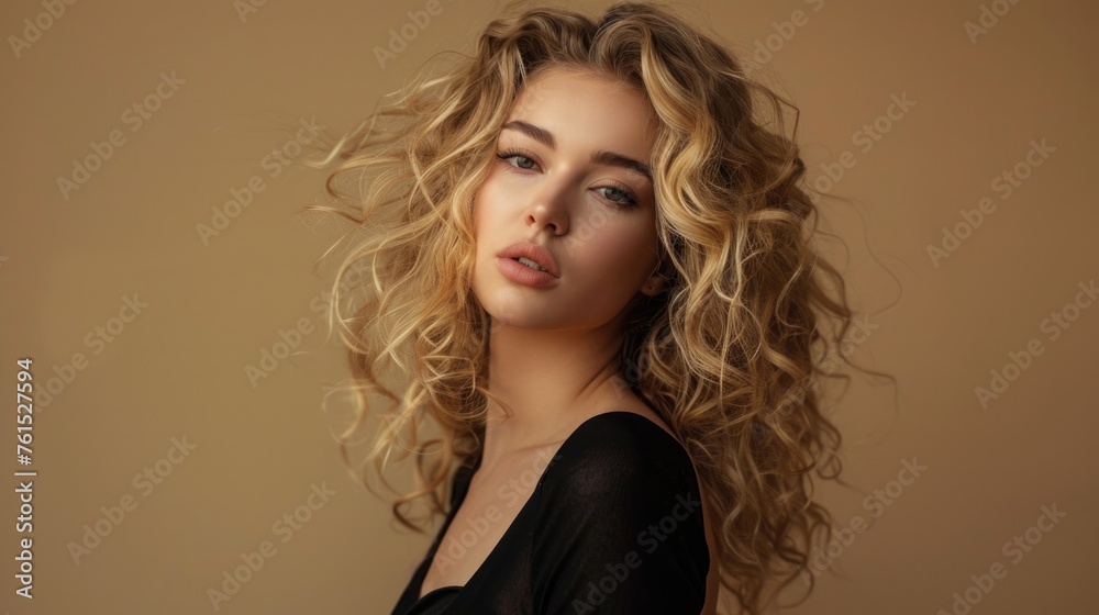Naklejka premium A woman with long blonde hair posing for a picture. Suitable for lifestyle or fashion concepts