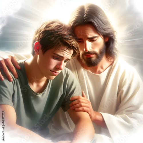 Jesus Christ comforting man with love and care