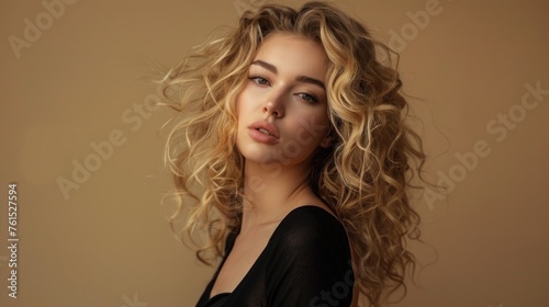 A woman with long blonde hair posing for a picture. Suitable for lifestyle or fashion concepts