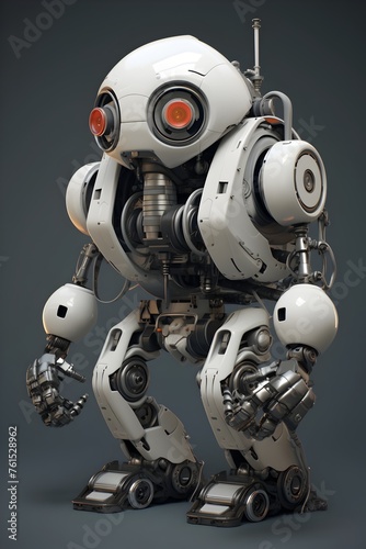 White Mech Machine with Gears: A Detailed Concept Art Showing an Old Robot with Four Legs and Cinematic Lighting © Bavorndej