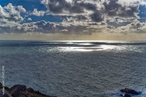 View over Atlantic ocean water from Cabo da Roca or Cape Roca in Portugal.