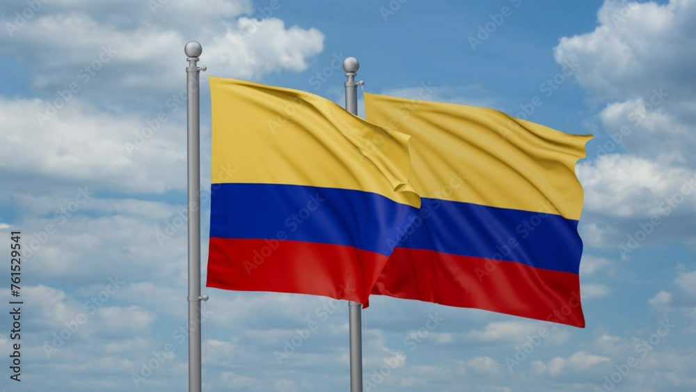 Colombia two flags waving together, looped video, two country cooperation concept Colombia two flags waving together, looped video, two country cooperation concept