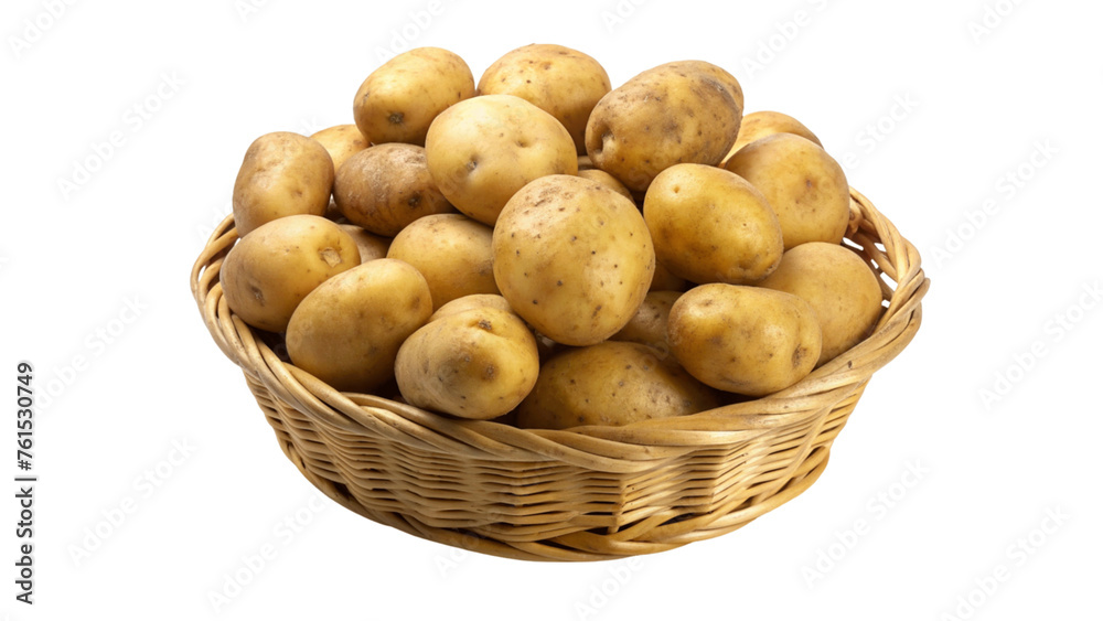 potatoes in a basket isolated on Transparent background. potatoes in a basket isolated on Transparent background.