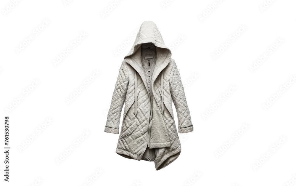 LT gray textured hooded coat Isolated on Transparent background.