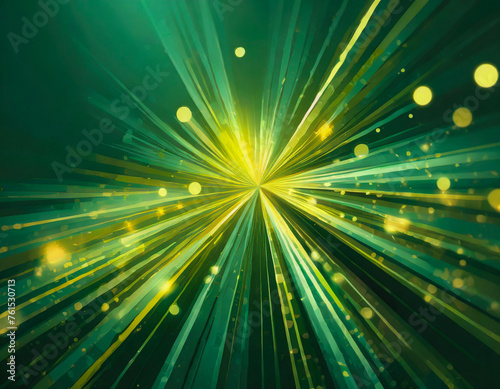 Asymmetric yellow rays star green light burst lights on dark background 