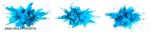 right cyan blue holi color powder burst. industrial print concept Vibrant festival explosion isolated on white