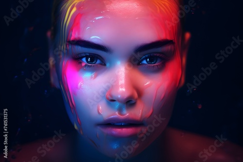 Neon Painted Woman: A Stunning Portrait of Vibrant Makeup and Intricate Details in Style