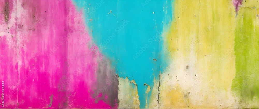 Rough wall texture with colorful paint strokes. Abstract grunge background.