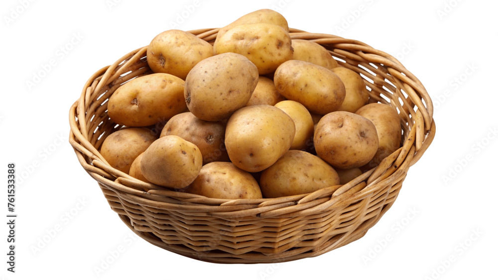 potatoes in a basket isolated on Transparent background. potatoes in a basket isolated on Transparent background.