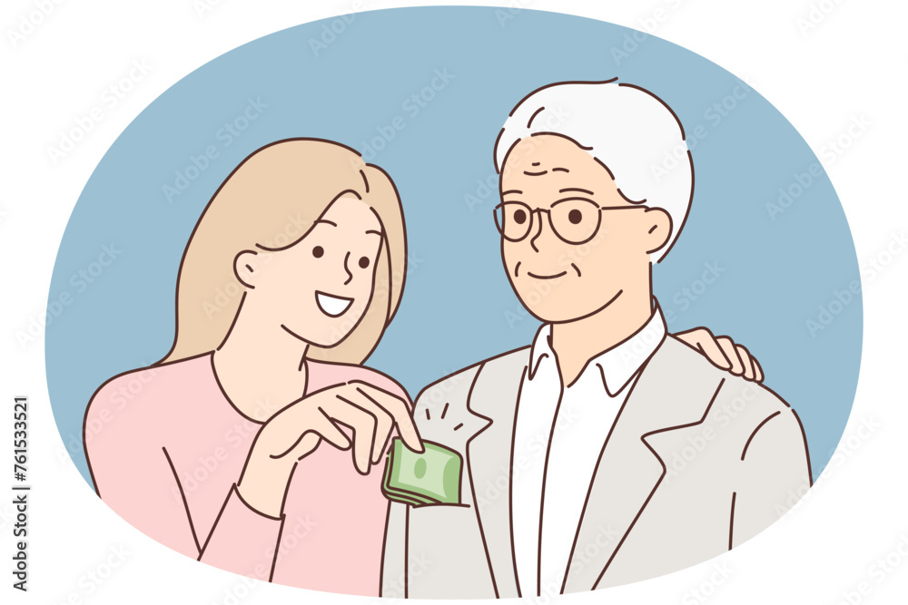 Tricky woman take money of old man pocket Tricky woman take money of old man pocket