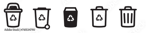 trash can icon simple black, bin symbol recycle, organic waste, plastic trash can photo