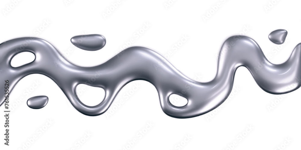 3d chrome liquid wave with drops isolated. Render of fluid metal ribbon with reflection gradient effect flying in motion concept for poster, cover. 3d vector geometric background. 3d chrome liquid wave with drops isolated. Render of fluid metal ribbon with reflection gradient effect flying in motion concept for poster, cover. 3d vector geometric background.