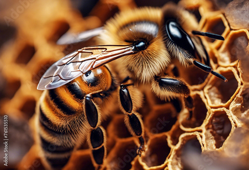 Vita nell'alveare- Dettaglio ravvicinato dell'allevamento delle api photo