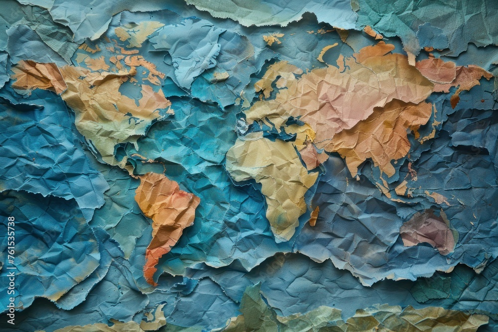 Papercraft art stock image of a detailed world map continents and oceans crafted from different paper textures Papercraft art stock image of a detailed world map continents and oceans crafted from different paper textures