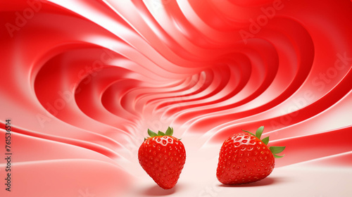Strawberry 3d Advertisement Banner  Generative AI. photo