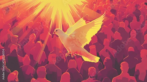 Compassion's Light Guiding Dove over Protest Crowd © irissca