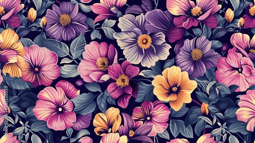 a highly detailed  fabric floral pattern with ample text copy space  colorful