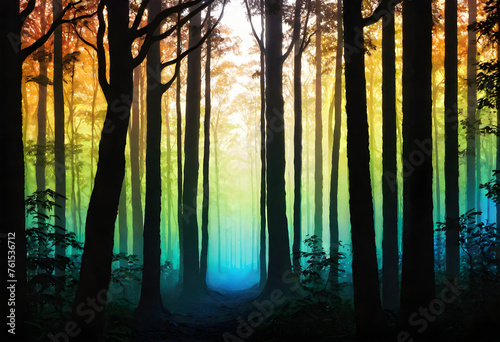 Silhouette Forest Background, Silhouette, Forest, Trees, Woods, Landscape, Nature, Dark, Shadow, Outline, Backdrop, AI Generated