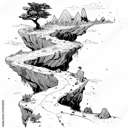 Floating Cliffs with Winding Path Illustration