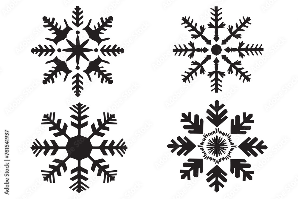 snowflake winter black silhouette on white background snowflake winter black silhouette on white background