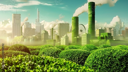 Growing greenery among industrial haze: a striking contrast between the sustainability of nature and industrial emissions