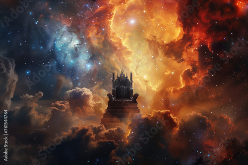The great white throne of judgment, set against a backdrop of galaxies and stars, as the eternal destinies of humanity are decided, judgment day, doomsday, God is Judging, #761544764