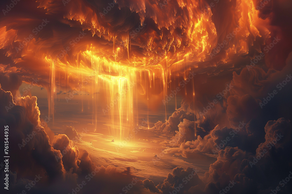 The heavens weeping tears of fire, as the wrath of God is poured out upon a sinful and rebellious world, judgment day, doomsday, God is Judging, - obrazy, fototapety, plakaty 