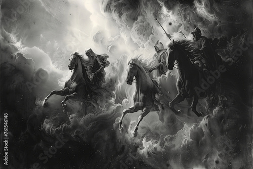Ezekiel, prophesying the downfall of nations as the four horsemen ride forth