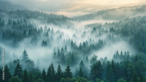 Amazing mystical rising fog forest trees landscape in black forest blackforest ( Schwarzwald ) Germany panorama banner
