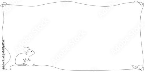 Line Art Mouse Frame. One Continuous Line Drawn Border Isolated on White. Minimalist Black and White Doodle Sketch Illustration. Advertising Letter Blank Page Template. Editable Vector Symbol	
