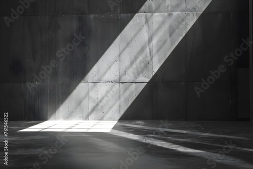 Beam of light in modern concrete room - Dramatic light beam coming through a window in a dark, empty concrete room, creating patterns on the floor