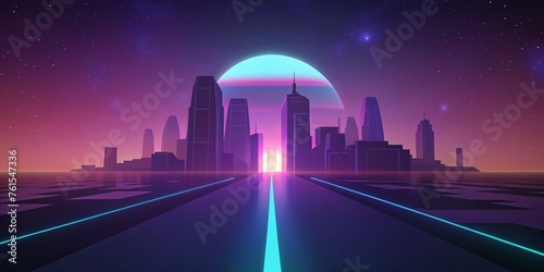 Futuristic city at night. Futuristic landscape. Vector illustration.