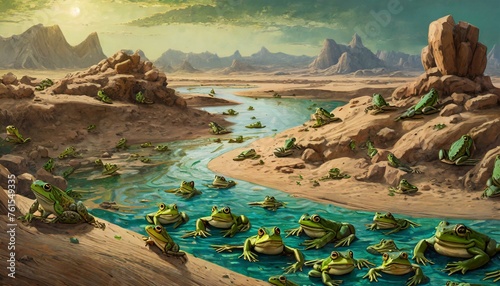 Exodus. The Plague of Frogs in Egypt. God's Second Plague on Egypt. Bible.   photo